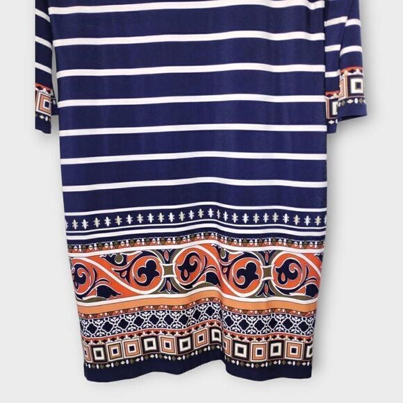 Madison Leigh Womens Dress Sz 8 Long Sleeves Navy Striped Jersey Square Neck - Picture 4 of 11